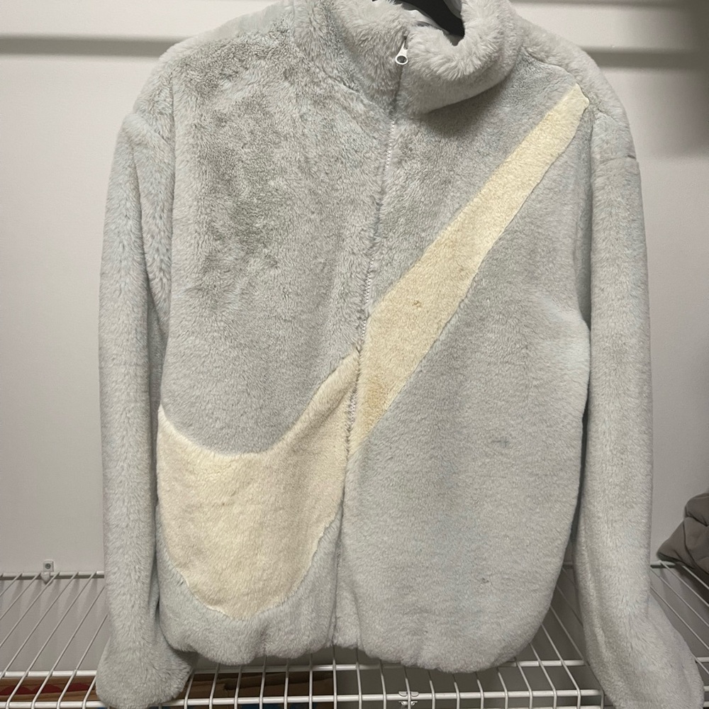 Nike Plush Jacket in Light Gray and Cream